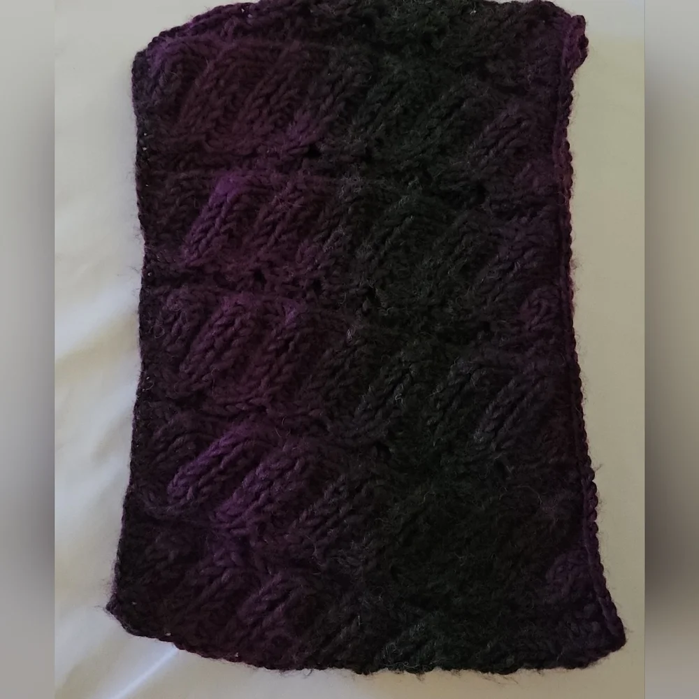 Hand Crafted Scarf Unique chunky knit Multipurpose Purple Black Crochet Handmade